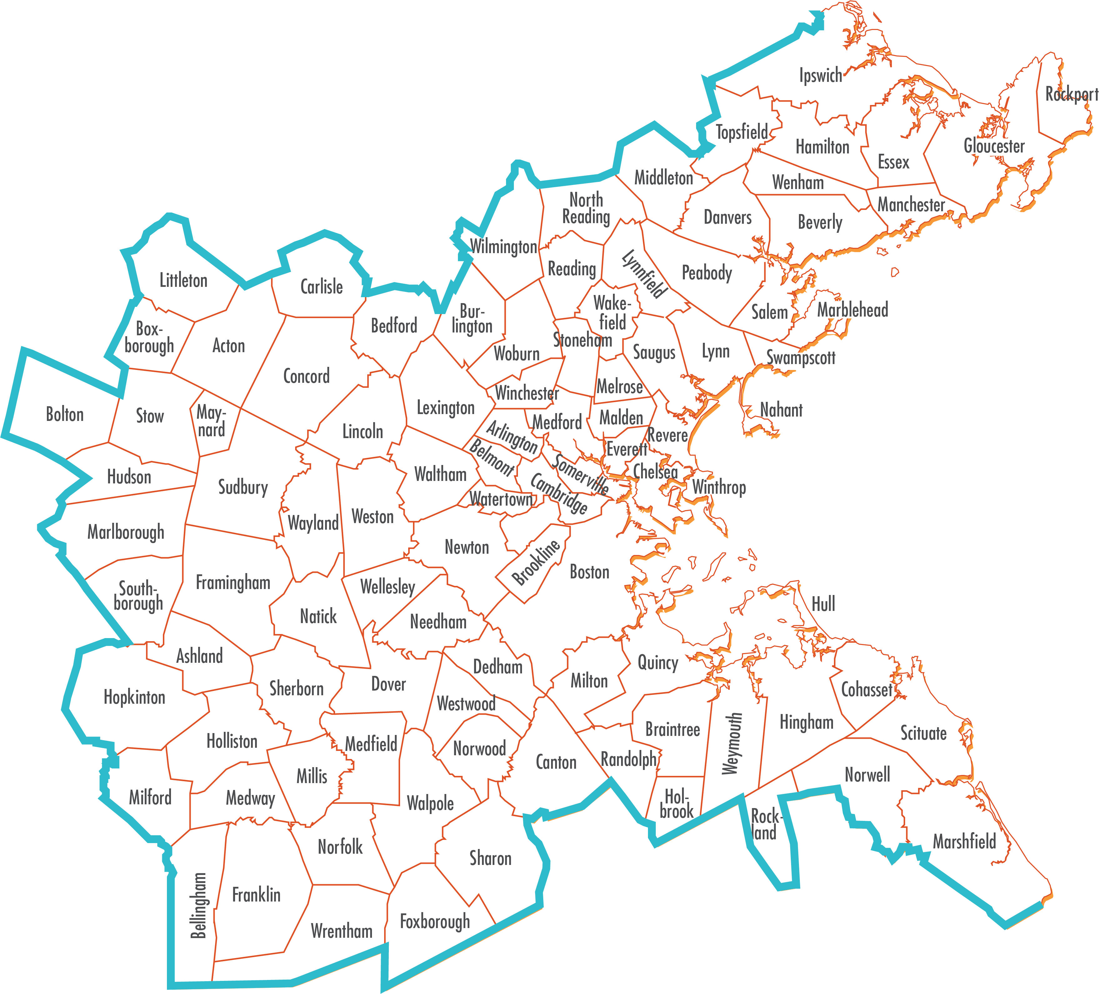 A map showing the municipalities that are within the MPO region.